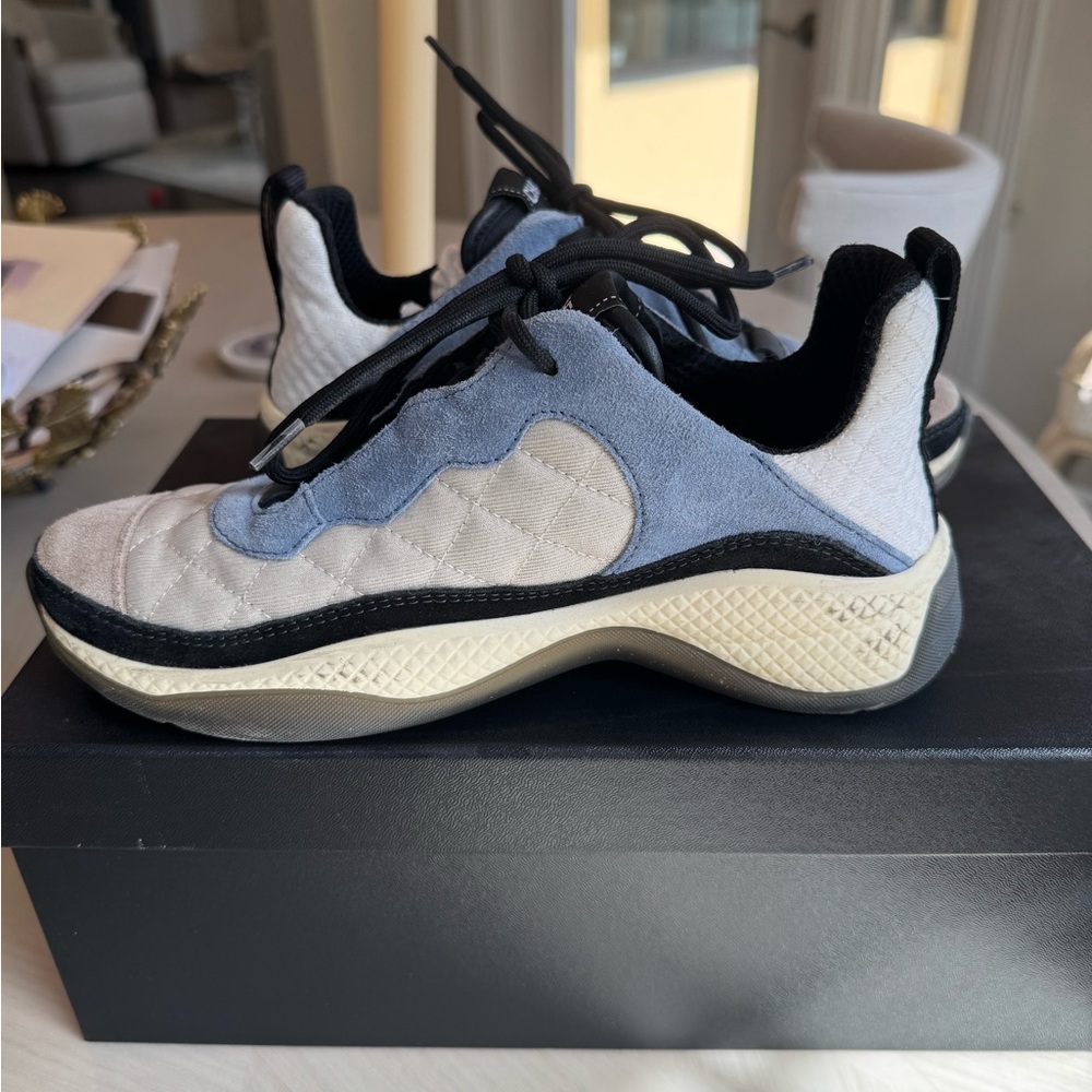 CHANEL Quilted Athletic Shoes in Black, Blue, and Beige - Picture 4 of 8